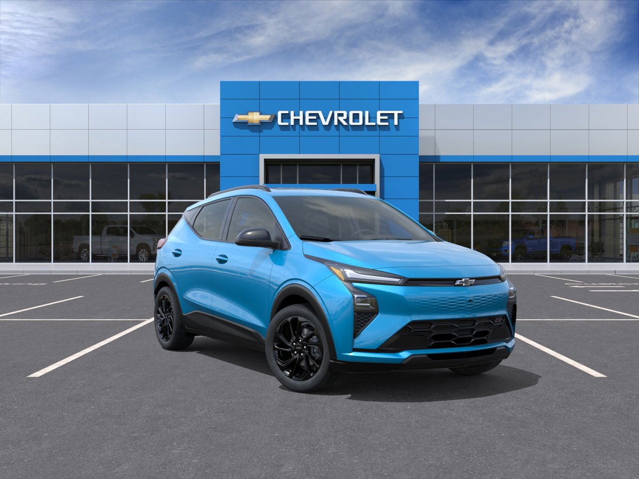 2027 Chevrolet Bolt RS in Marina Blue Metallic — front three-quarter view