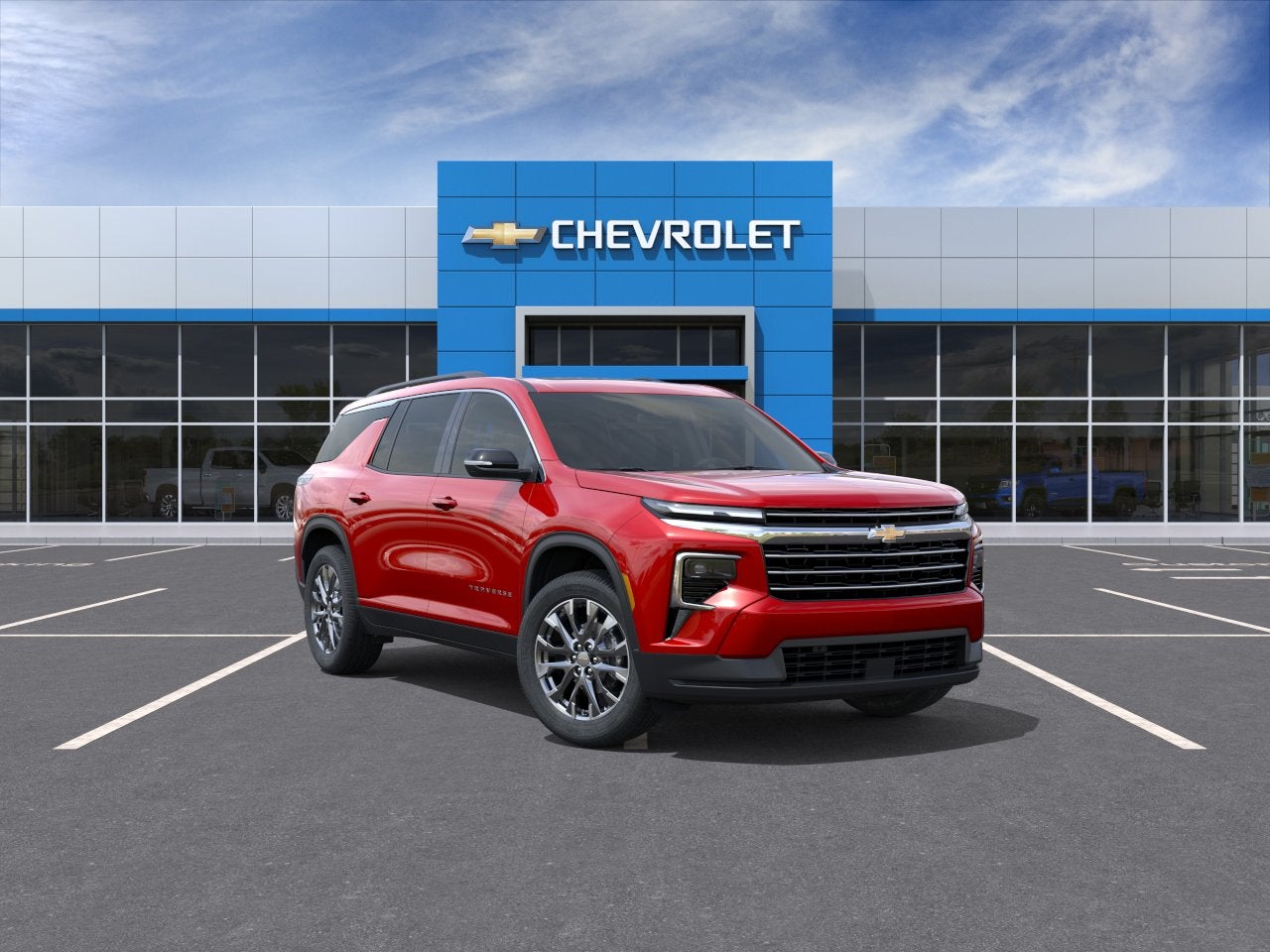 2026 Chevrolet Traverse LT in Radiant Red Tintcoat — front three-quarter view