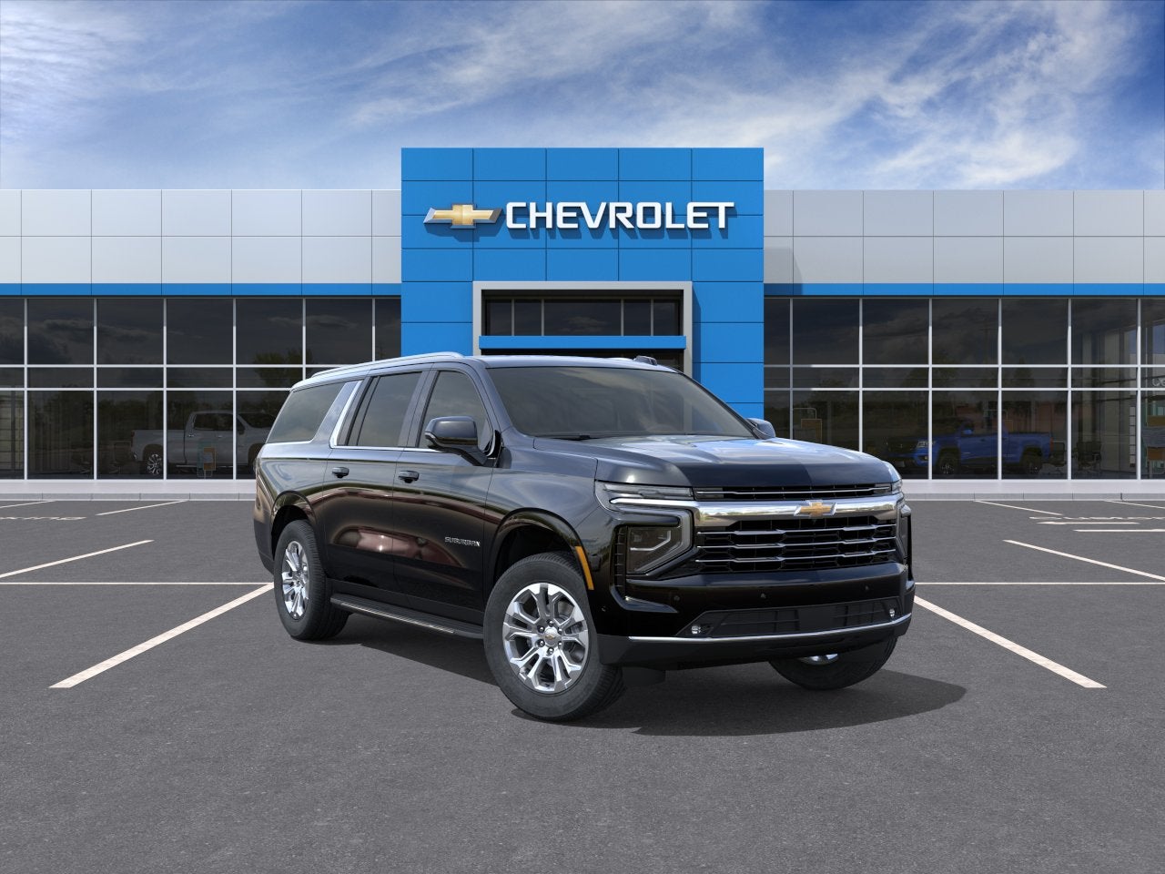 2026 Chevrolet Suburban LT in Black — front three-quarter view