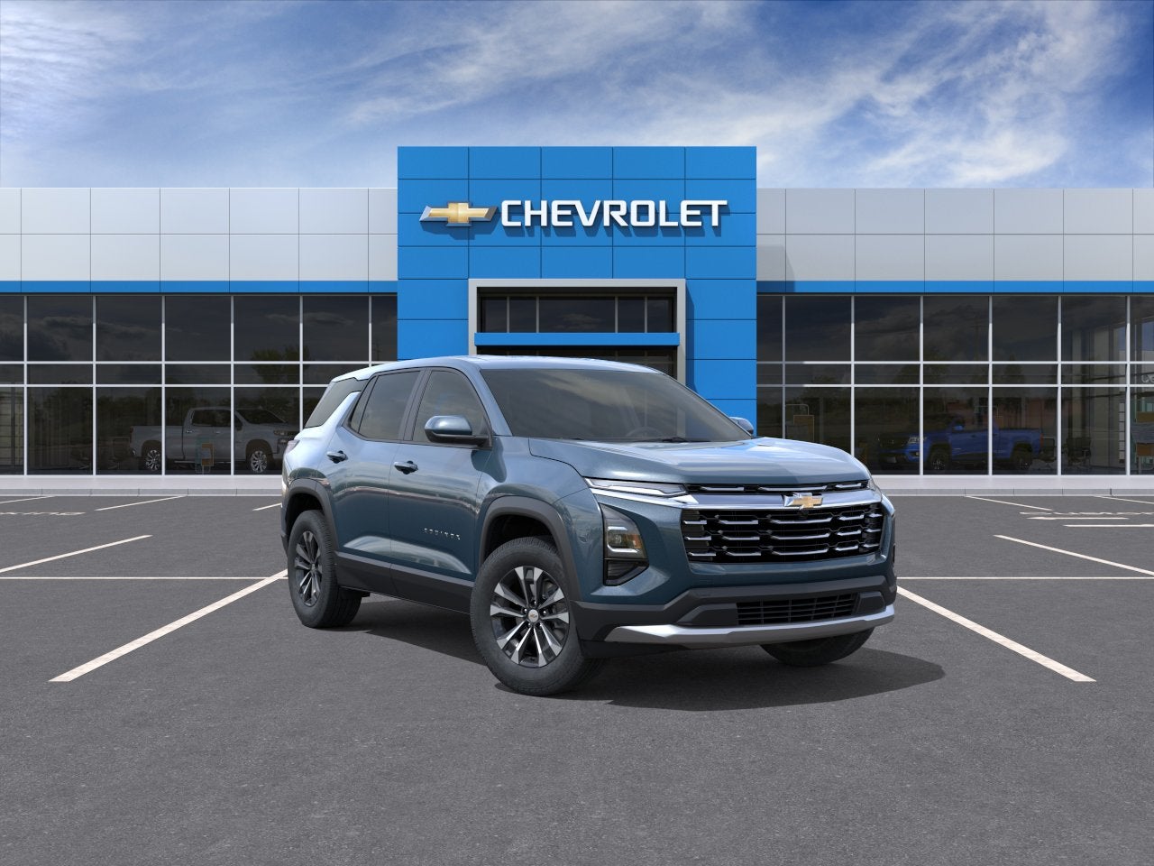 2027 Chevrolet Equinox AWD LT in Lakeshore Blue Metallic — front three-quarter view